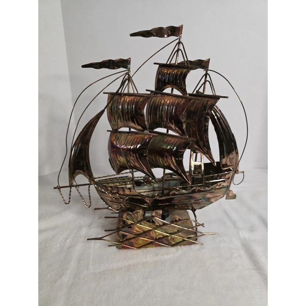 Vintage Copper Plated Ship With Rocking Motion & 